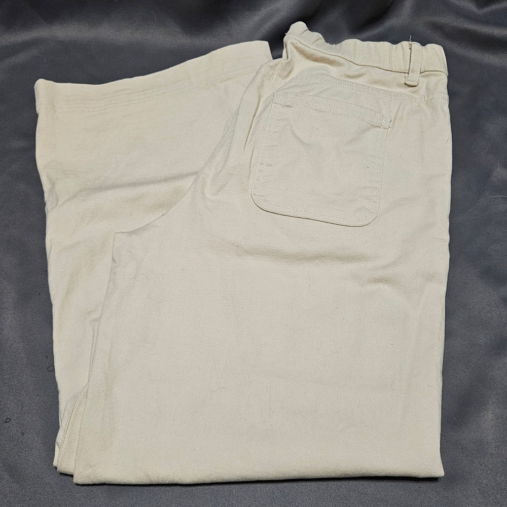 Pact Organic Cotton Wide Leg Pants Beige Tan Elastic Waist Women Large